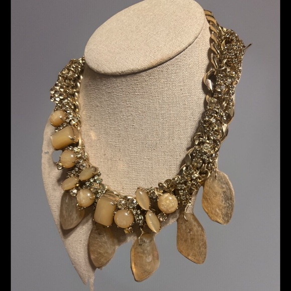 Stella & Dot Jacqueline Statement Necklace RRP$228 Crystal Gold tone VTG rare - Picture 3 of 11